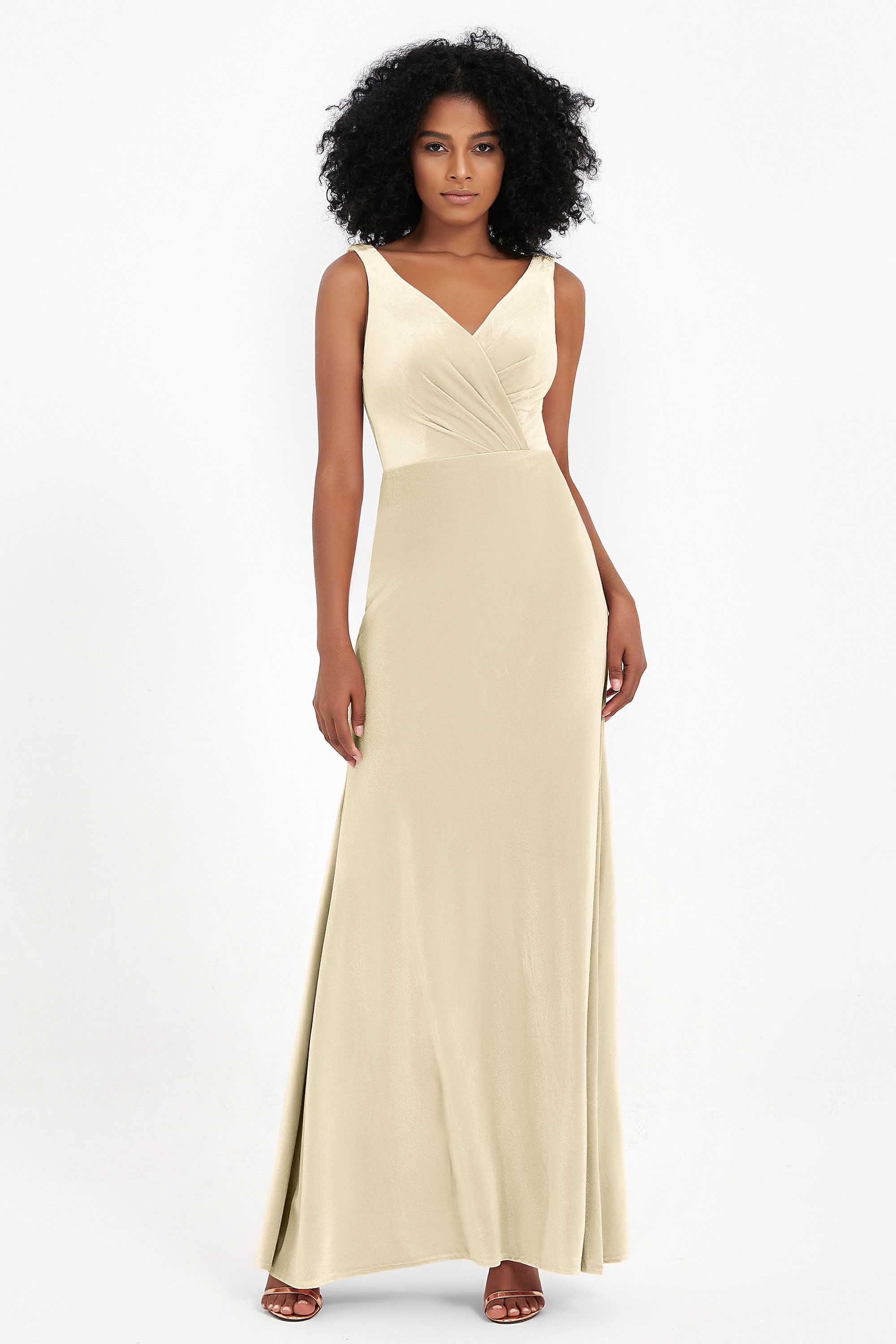 V-neck Velvet Sleeveless Formal Evening Dresses Sheath Long Bridesmaid Prom Party Dress Gowns