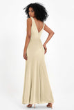 V-neck Velvet Sleeveless Formal Evening Dresses Sheath Long Bridesmaid Prom Party Dress Gowns