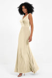 V-neck Velvet Sleeveless Formal Evening Dresses Sheath Long Bridesmaid Prom Party Dress Gowns