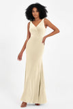 V-neck Velvet Sleeveless Formal Evening Dresses Sheath Long Bridesmaid Prom Party Dress Gowns