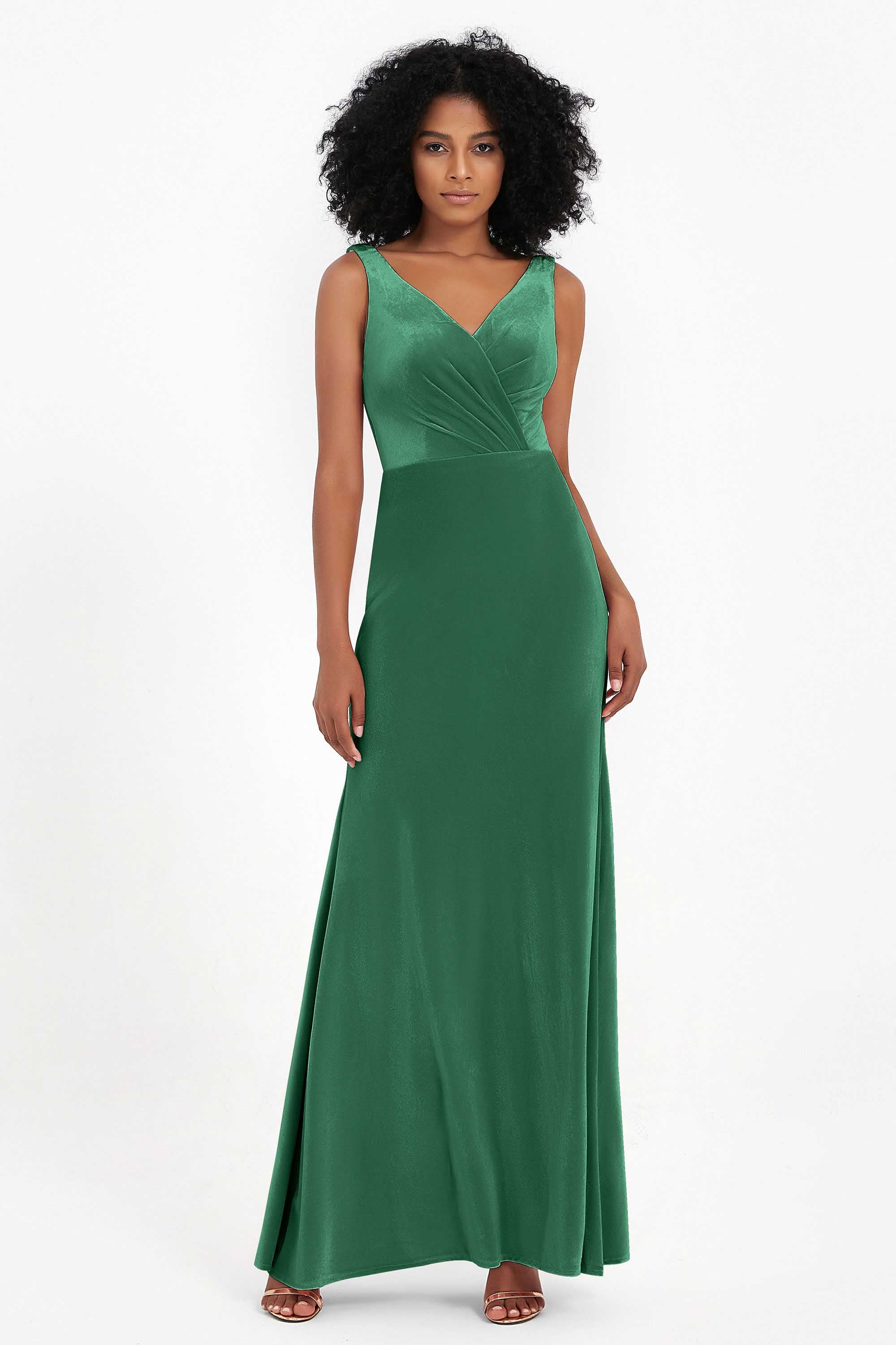 V-neck Velvet Sleeveless Formal Evening Dresses Sheath Long Bridesmaid Prom Party Dress Gowns