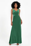 V-neck Velvet Sleeveless Formal Evening Dresses Sheath Long Bridesmaid Prom Party Dress Gowns