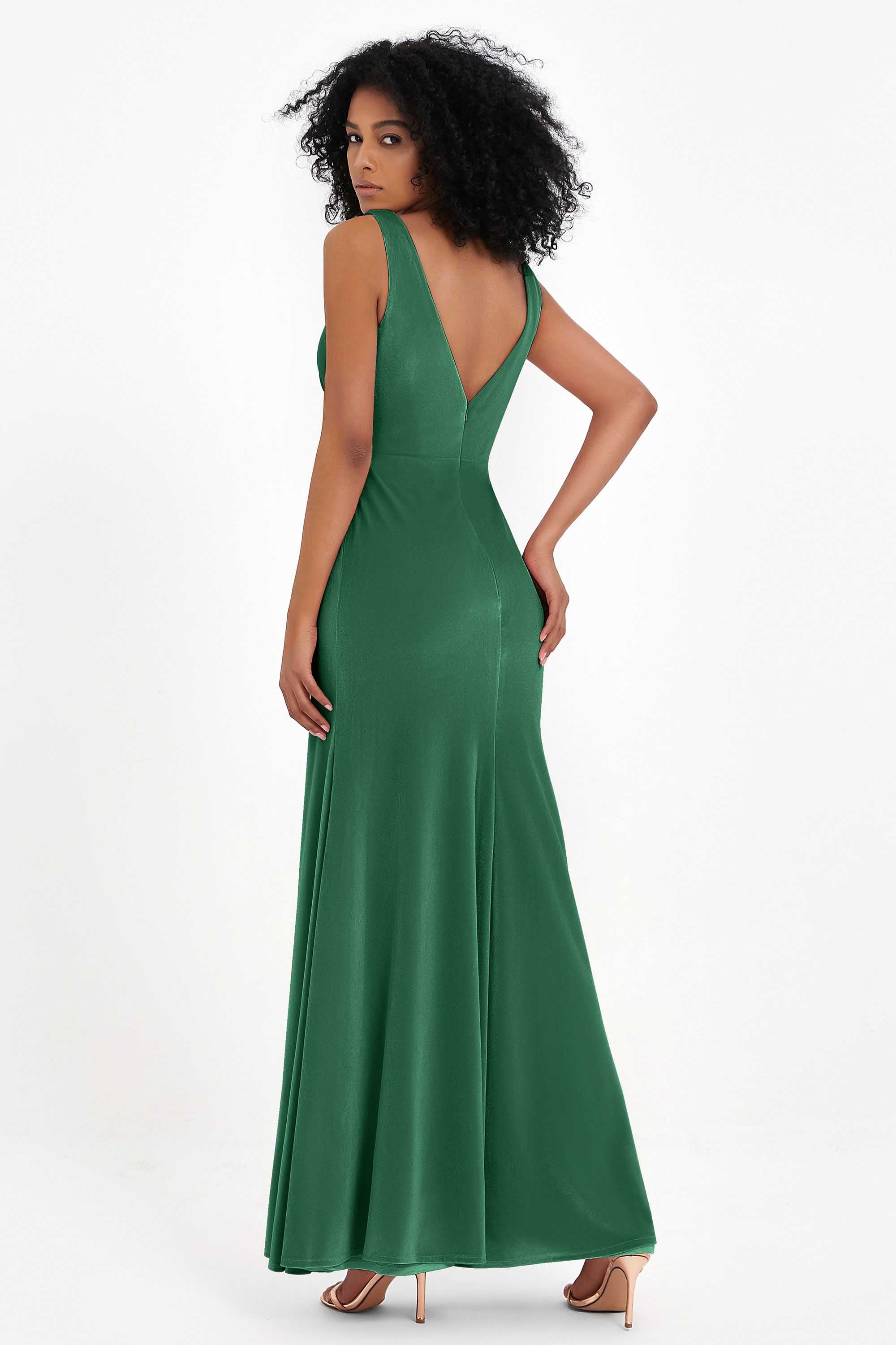V-neck Velvet Sleeveless Formal Evening Dresses Sheath Long Bridesmaid Prom Party Dress Gowns