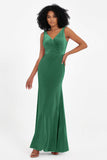 V-neck Velvet Sleeveless Formal Evening Dresses Sheath Long Bridesmaid Prom Party Dress Gowns
