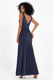 V-neck Velvet Sleeveless Formal Evening Dresses Sheath Long Bridesmaid Prom Party Dress Gowns