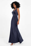 V-neck Velvet Sleeveless Formal Evening Dresses Sheath Long Bridesmaid Prom Party Dress Gowns