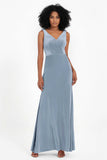 V-neck Velvet Sleeveless Formal Evening Dresses Sheath Long Bridesmaid Prom Party Dress Gowns
