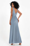 V-neck Velvet Sleeveless Formal Evening Dresses Sheath Long Bridesmaid Prom Party Dress Gowns