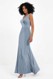 V-neck Velvet Sleeveless Formal Evening Dresses Sheath Long Bridesmaid Prom Party Dress Gowns