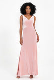 V-neck Velvet Sleeveless Formal Evening Dresses Sheath Long Bridesmaid Prom Party Dress Gowns