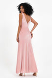 V-neck Velvet Sleeveless Formal Evening Dresses Sheath Long Bridesmaid Prom Party Dress Gowns