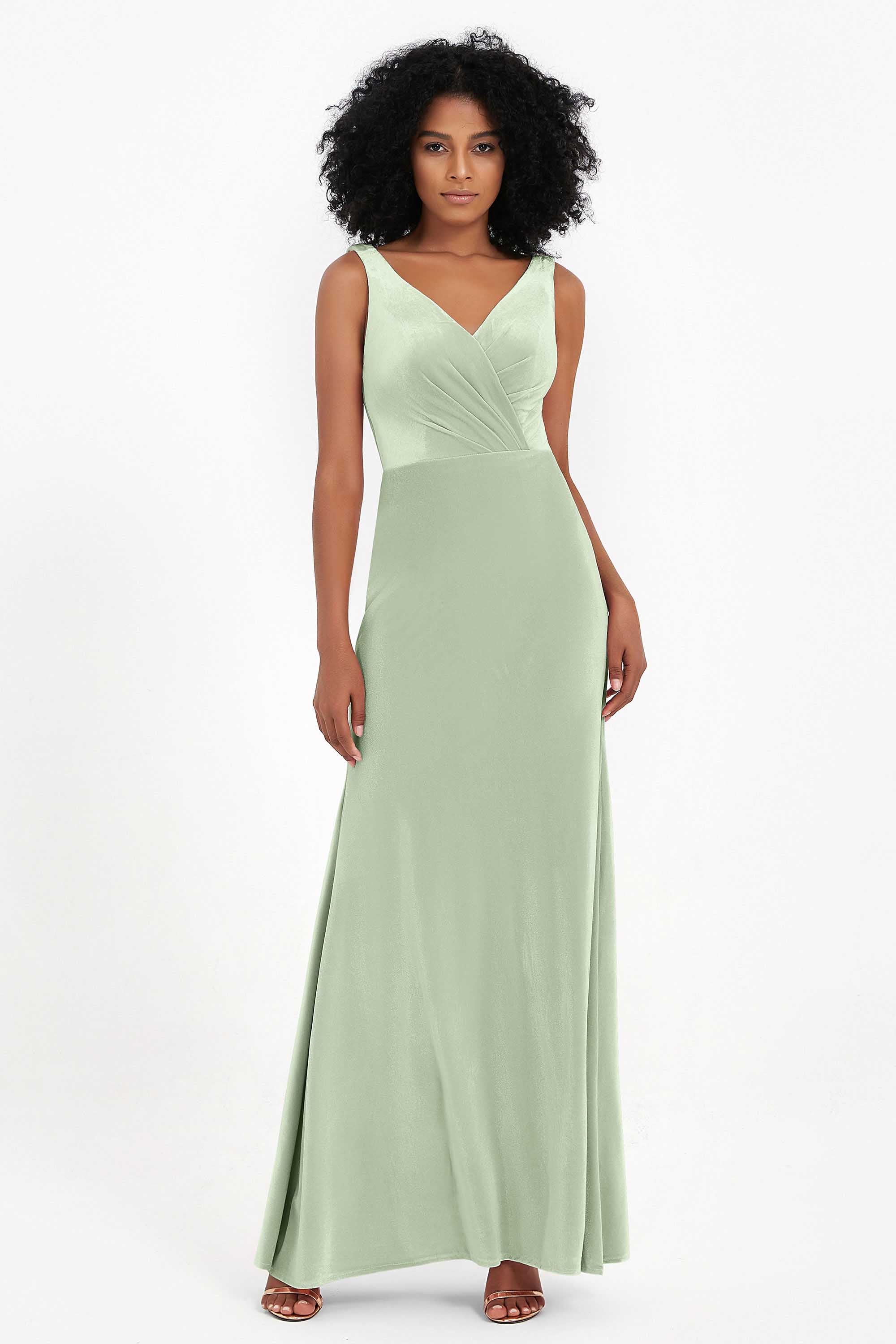 V-neck Velvet Sleeveless Formal Evening Dresses Sheath Long Bridesmaid Prom Party Dress Gowns