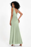 V-neck Velvet Sleeveless Formal Evening Dresses Sheath Long Bridesmaid Prom Party Dress Gowns