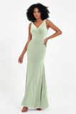 V-neck Velvet Sleeveless Formal Evening Dresses Sheath Long Bridesmaid Prom Party Dress Gowns