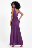 V-neck Velvet Sleeveless Formal Evening Dresses Sheath Long Bridesmaid Prom Party Dress Gowns
