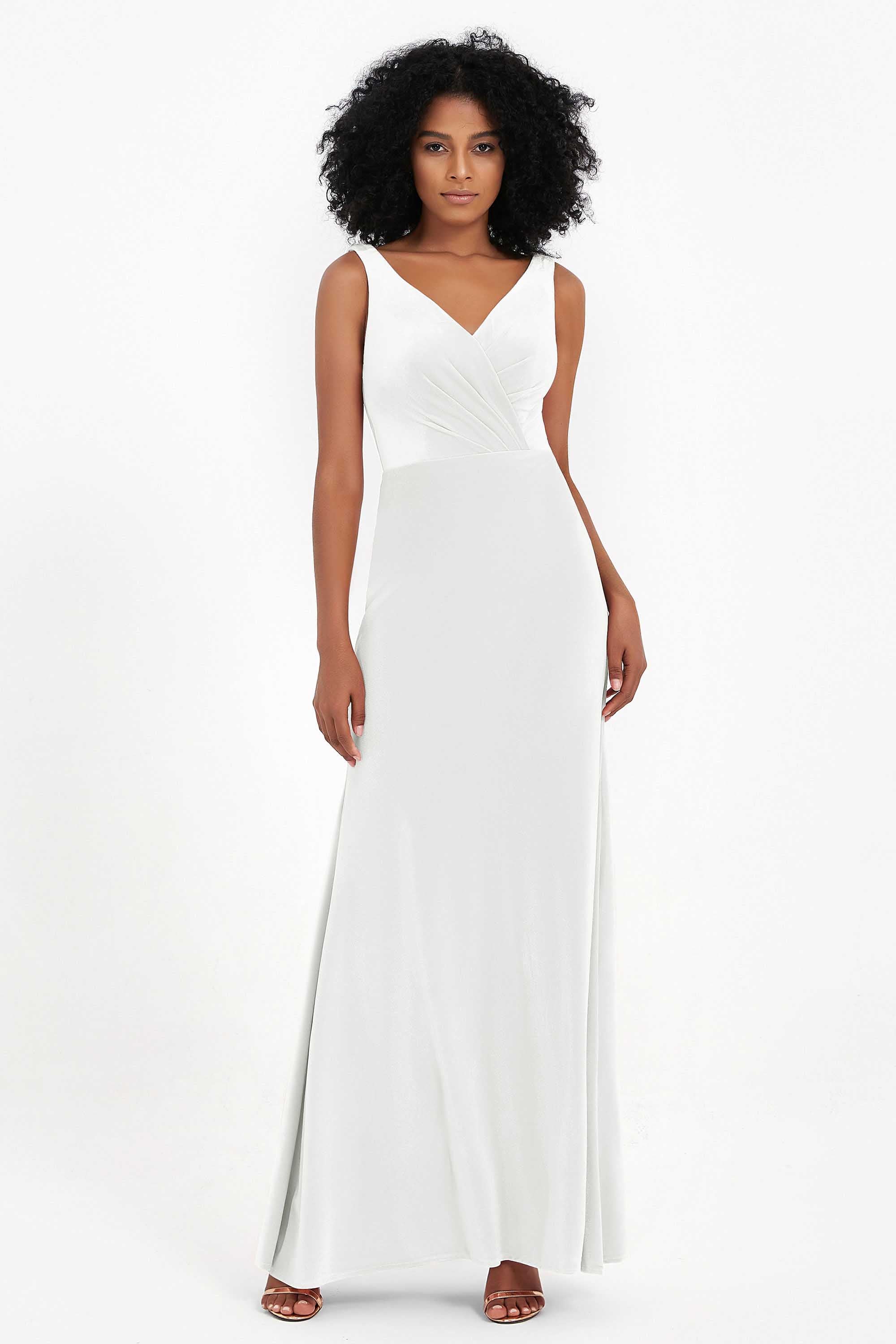 V-neck Velvet Sleeveless Formal Evening Dresses Sheath Long Bridesmaid Prom Party Dress Gowns