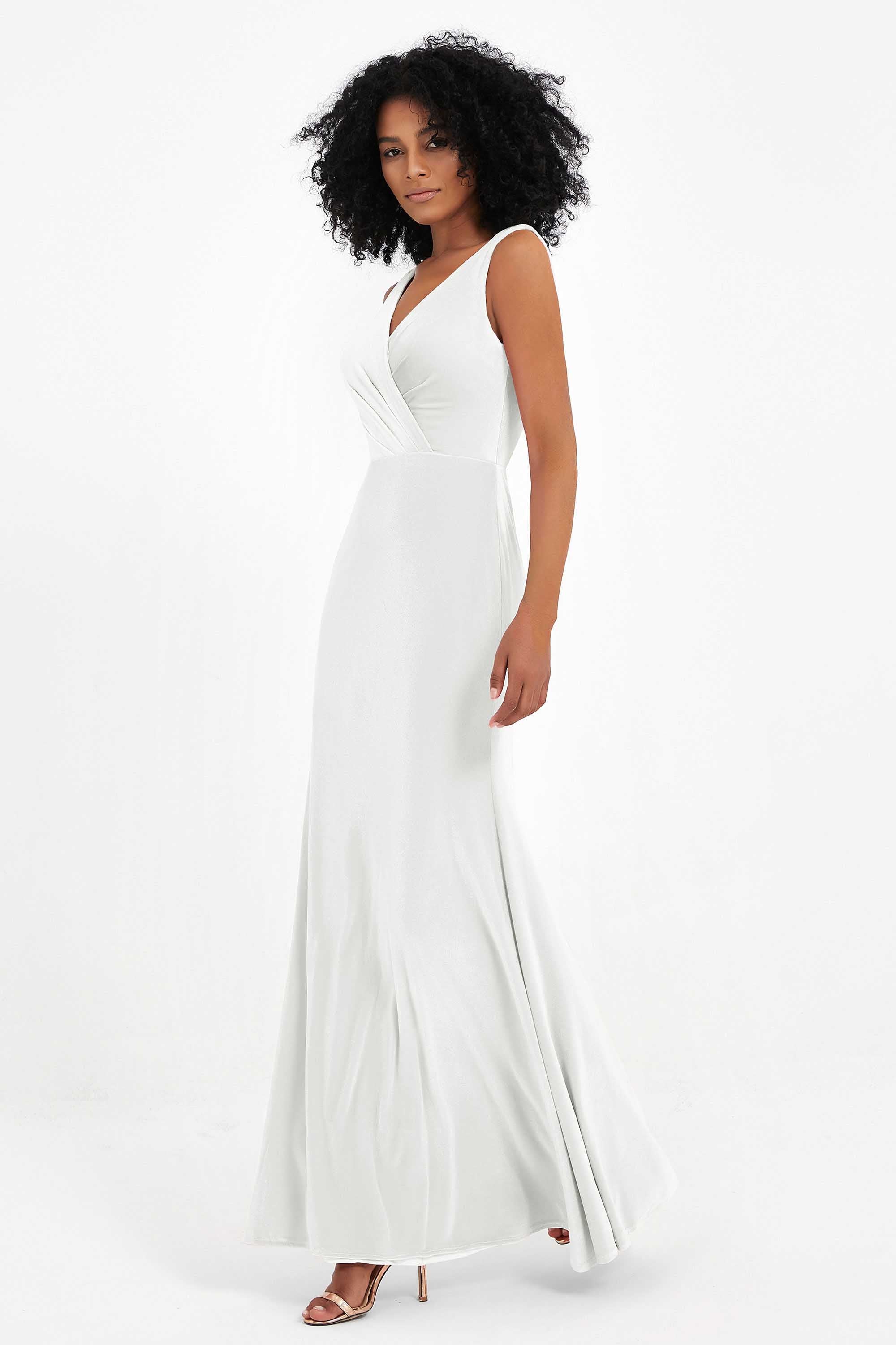 V-neck Velvet Sleeveless Formal Evening Dresses Sheath Long Bridesmaid Prom Party Dress Gowns