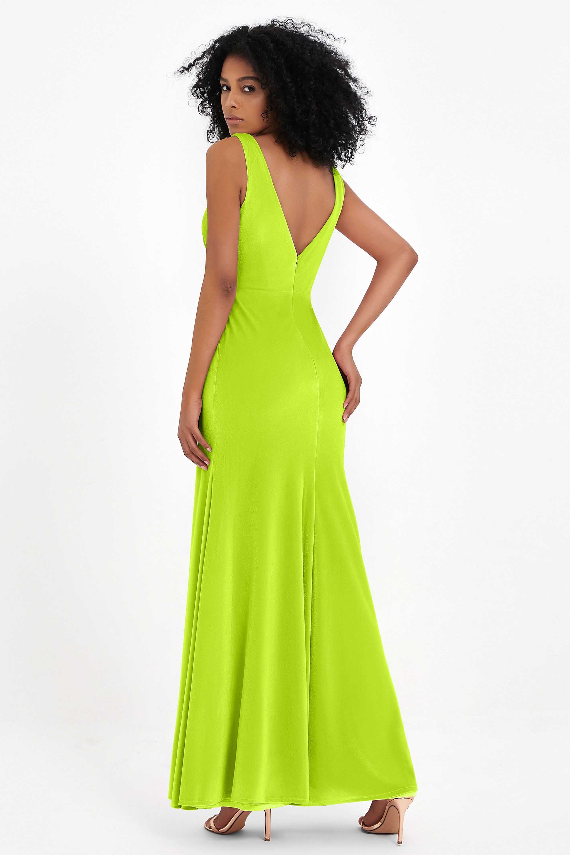 V-neck Velvet Sleeveless Formal Evening Dresses Sheath Long Bridesmaid Prom Party Dress Gowns