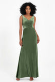 V-neck Velvet Sleeveless Formal Evening Dresses Sheath Long Bridesmaid Prom Party Dress Gowns