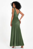 V-neck Velvet Sleeveless Formal Evening Dresses Sheath Long Bridesmaid Prom Party Dress Gowns