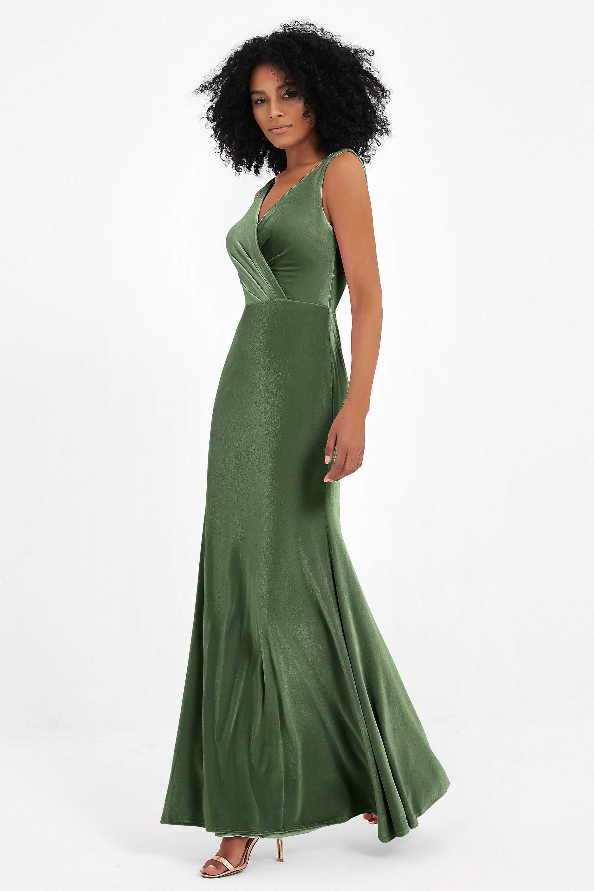 V-neck Velvet Sleeveless Formal Evening Dresses Sheath Long Bridesmaid Prom Party Dress Gowns