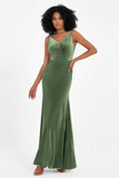 V-neck Velvet Sleeveless Formal Evening Dresses Sheath Long Bridesmaid Prom Party Dress Gowns