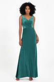 V-neck Velvet Sleeveless Formal Evening Dresses Sheath Long Bridesmaid Prom Party Dress Gowns