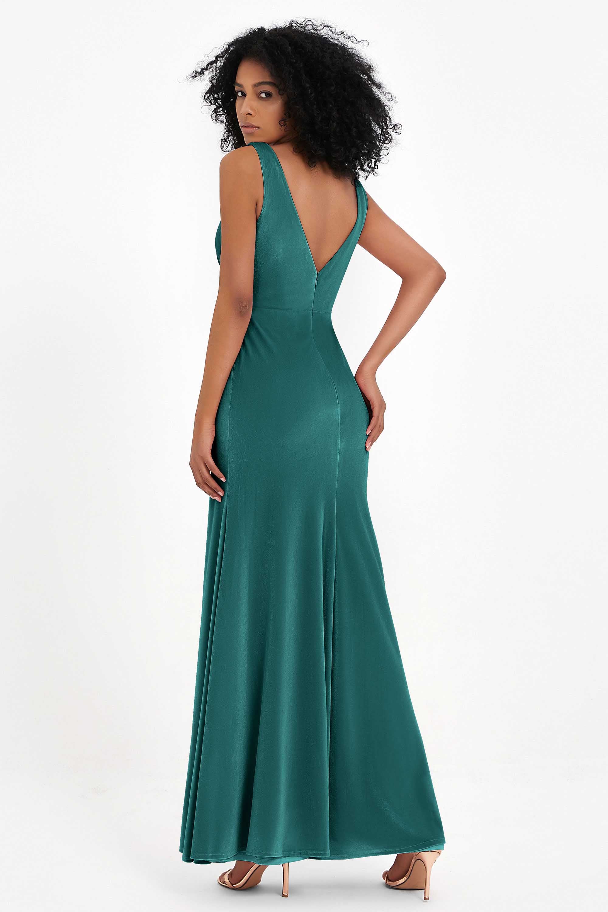 V-neck Velvet Sleeveless Formal Evening Dresses Sheath Long Bridesmaid Prom Party Dress Gowns
