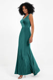 V-neck Velvet Sleeveless Formal Evening Dresses Sheath Long Bridesmaid Prom Party Dress Gowns