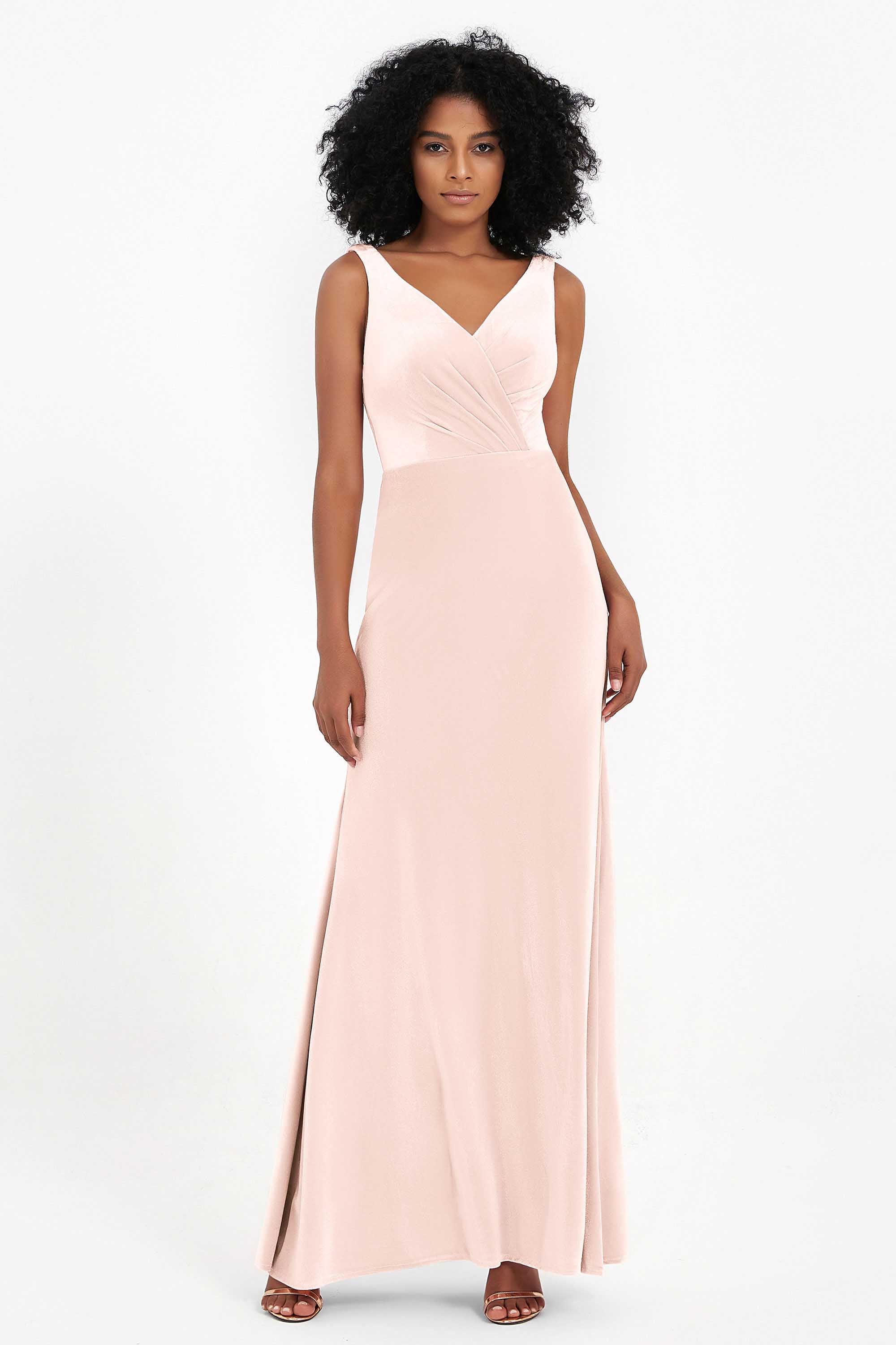 V-neck Velvet Sleeveless Formal Evening Dresses Sheath Long Bridesmaid Prom Party Dress Gowns