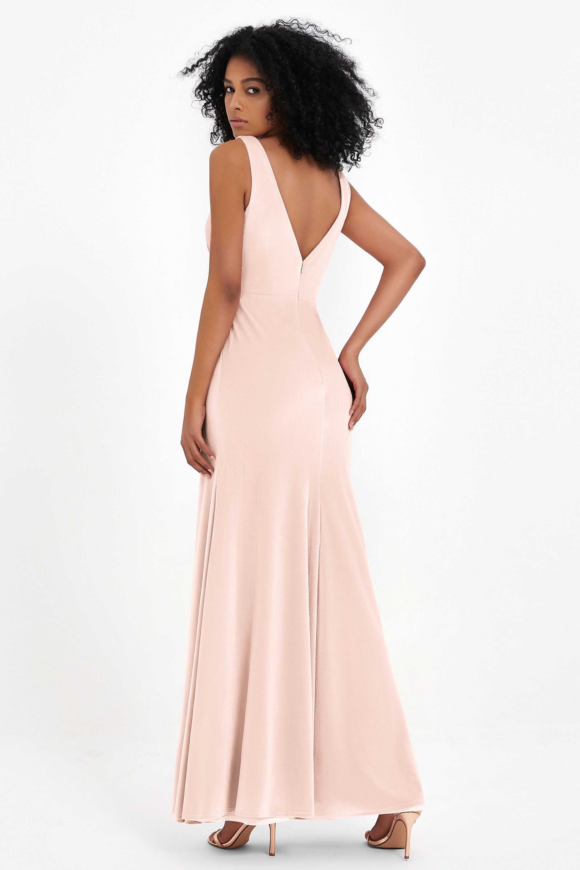 V-neck Velvet Sleeveless Formal Evening Dresses Sheath Long Bridesmaid Prom Party Dress Gowns