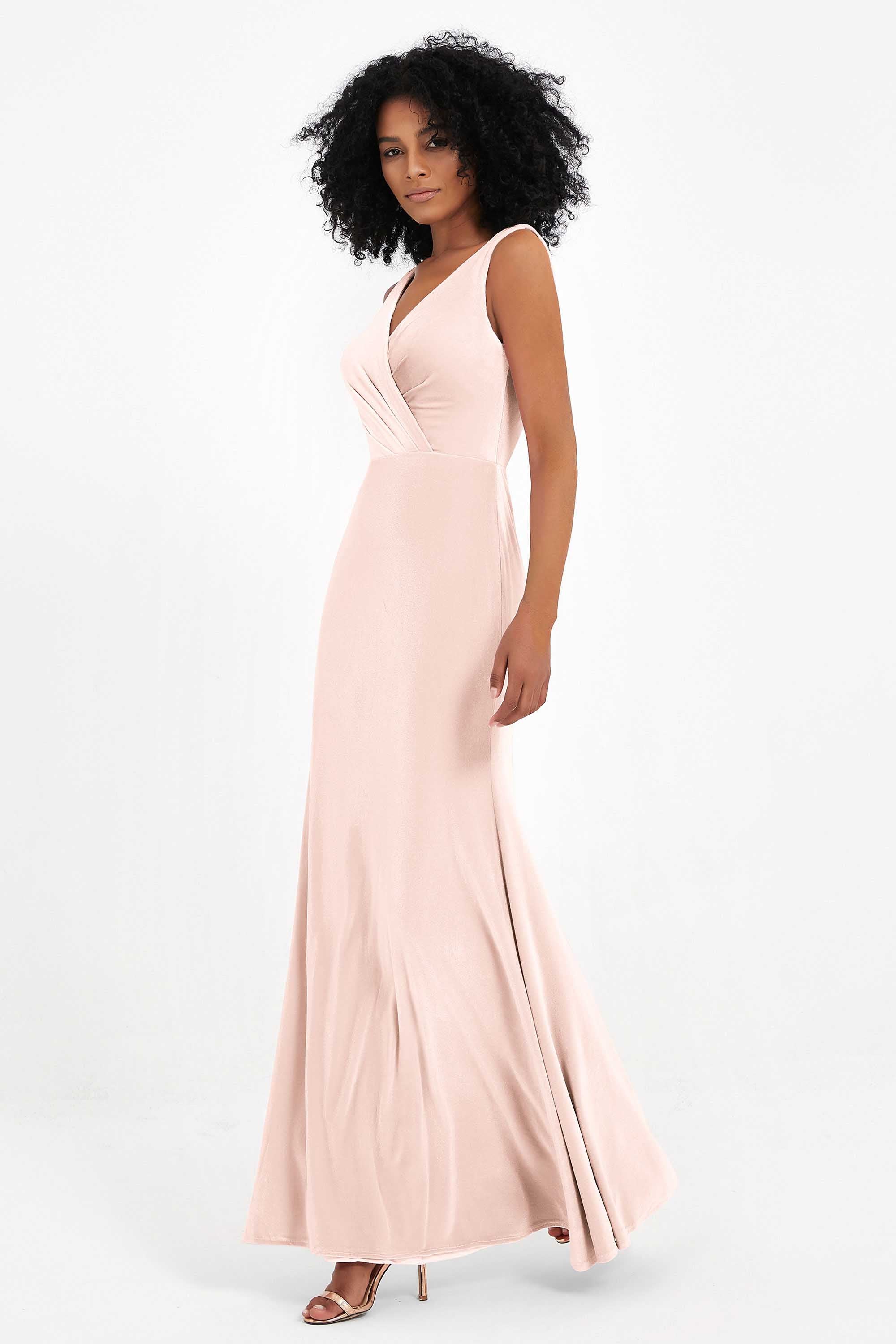 V-neck Velvet Sleeveless Formal Evening Dresses Sheath Long Bridesmaid Prom Party Dress Gowns