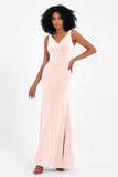 V-neck Velvet Sleeveless Formal Evening Dresses Sheath Long Bridesmaid Prom Party Dress Gowns