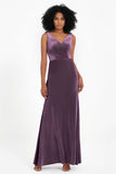 V-neck Velvet Sleeveless Formal Evening Dresses Sheath Long Bridesmaid Prom Party Dress Gowns
