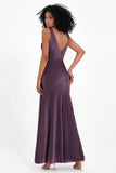 V-neck Velvet Sleeveless Formal Evening Dresses Sheath Long Bridesmaid Prom Party Dress Gowns