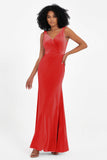 V-neck Velvet Sleeveless Formal Evening Dresses Sheath Long Bridesmaid Prom Party Dress Gowns