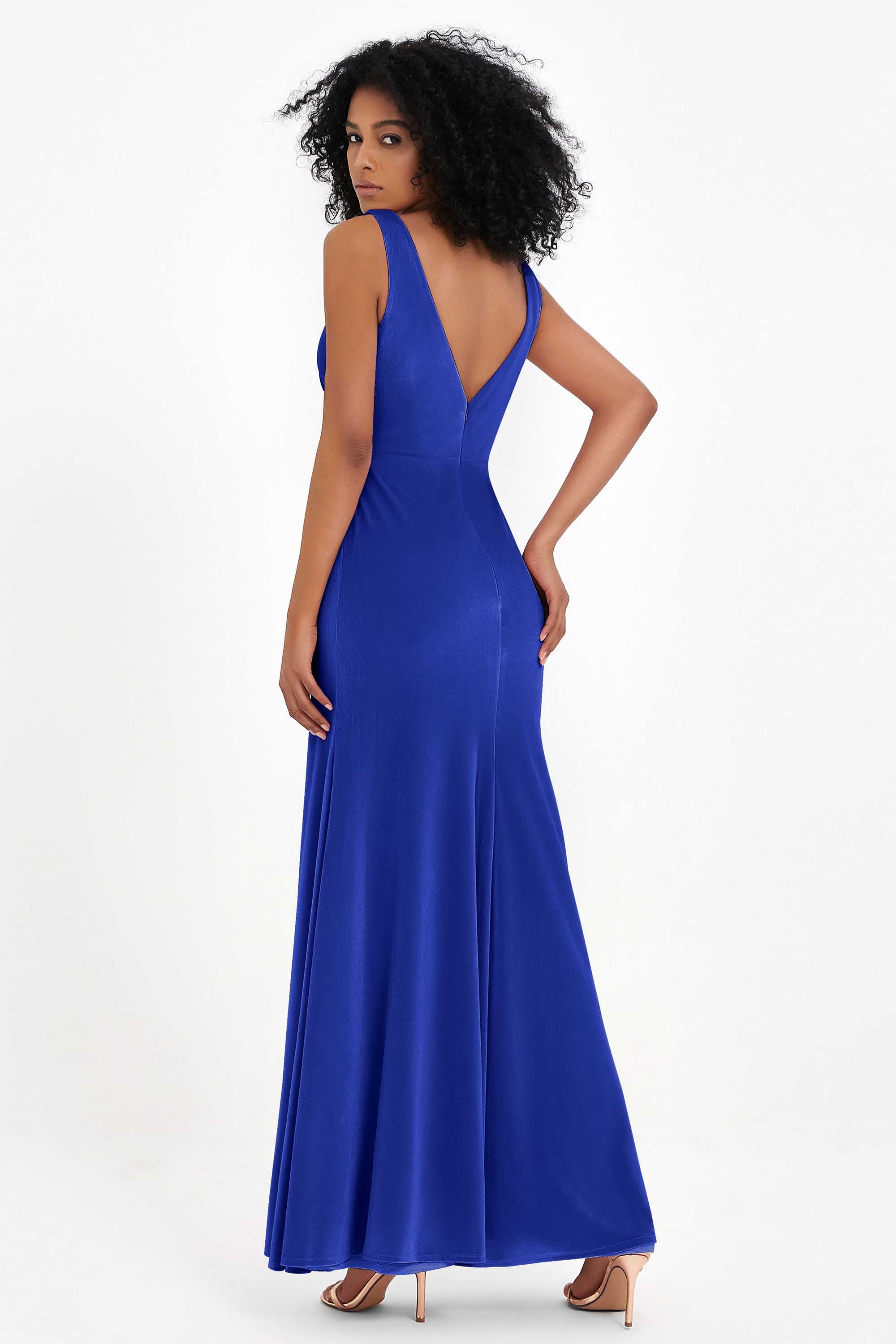 V-neck Velvet Sleeveless Formal Evening Dresses Sheath Long Bridesmaid Prom Party Dress Gowns
