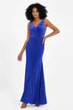 V-neck Velvet Sleeveless Formal Evening Dresses Sheath Long Bridesmaid Prom Party Dress Gowns