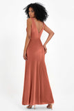 V-neck Velvet Sleeveless Formal Evening Dresses Sheath Long Bridesmaid Prom Party Dress Gowns
