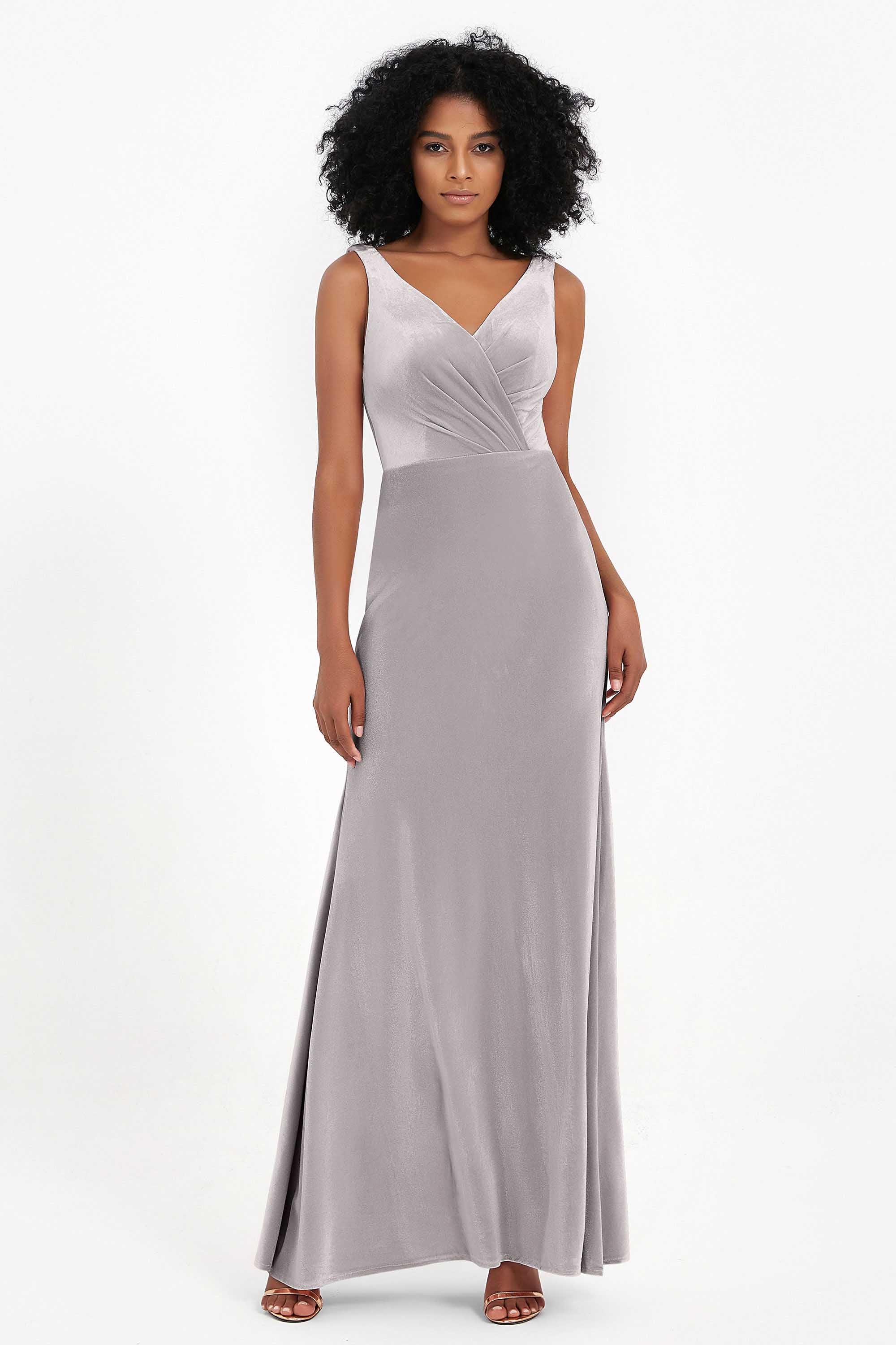 V-neck Velvet Sleeveless Formal Evening Dresses Sheath Long Bridesmaid Prom Party Dress Gowns