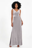 V-neck Velvet Sleeveless Formal Evening Dresses Sheath Long Bridesmaid Prom Party Dress Gowns