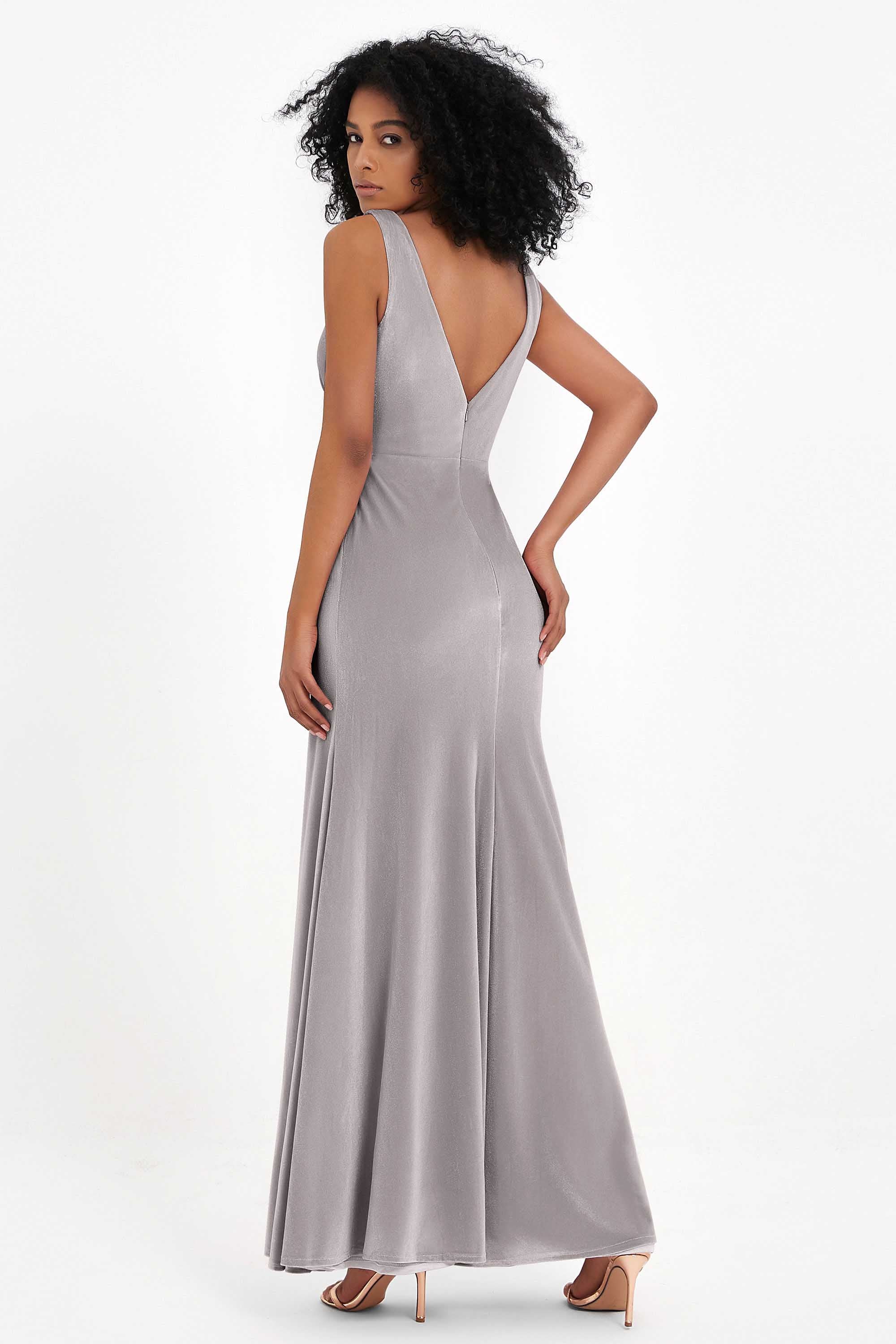 V-neck Velvet Sleeveless Formal Evening Dresses Sheath Long Bridesmaid Prom Party Dress Gowns