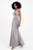 V-neck Velvet Sleeveless Formal Evening Dresses Sheath Long Bridesmaid Prom Party Dress Gowns