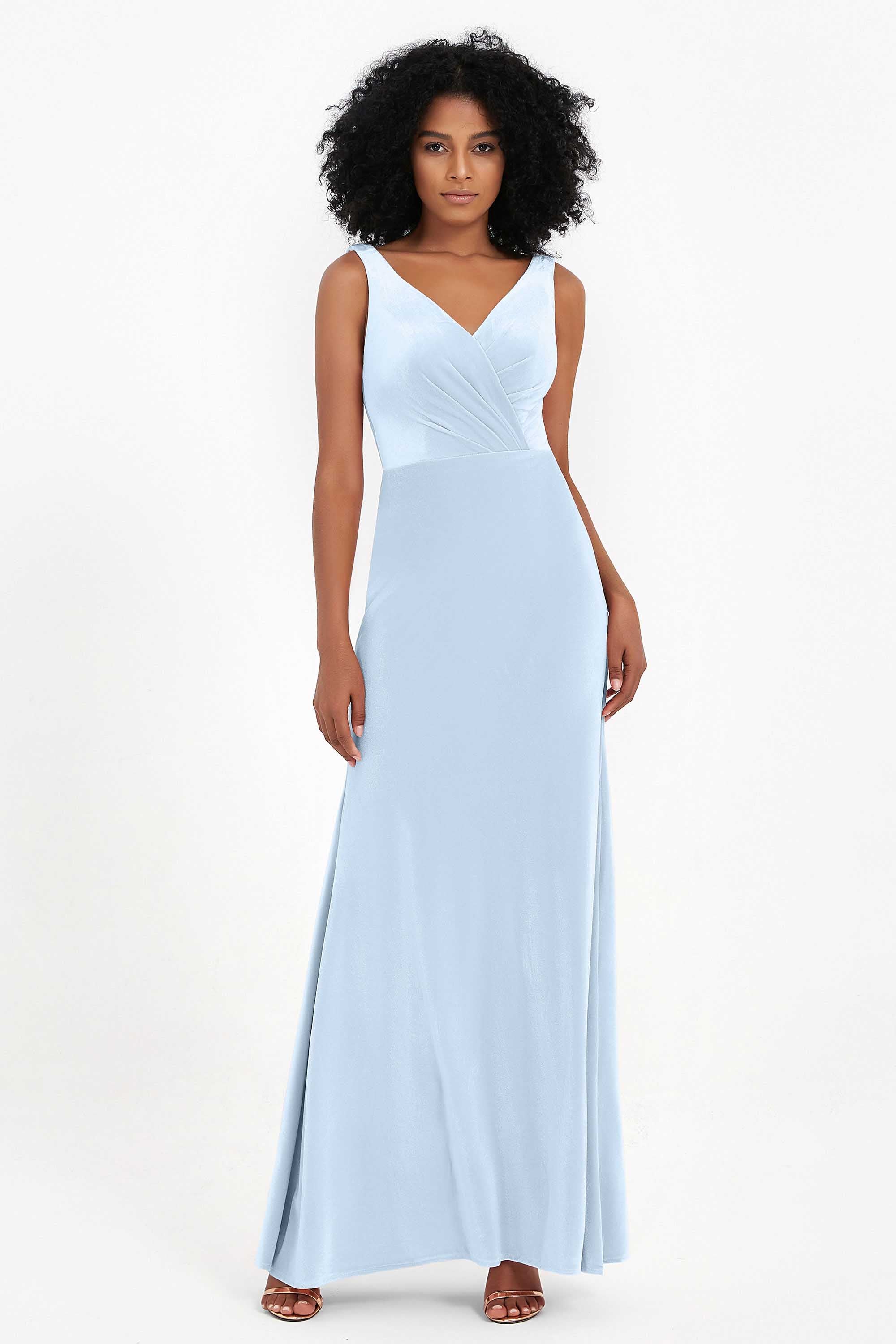 V-neck Velvet Sleeveless Formal Evening Dresses Sheath Long Bridesmaid Prom Party Dress Gowns