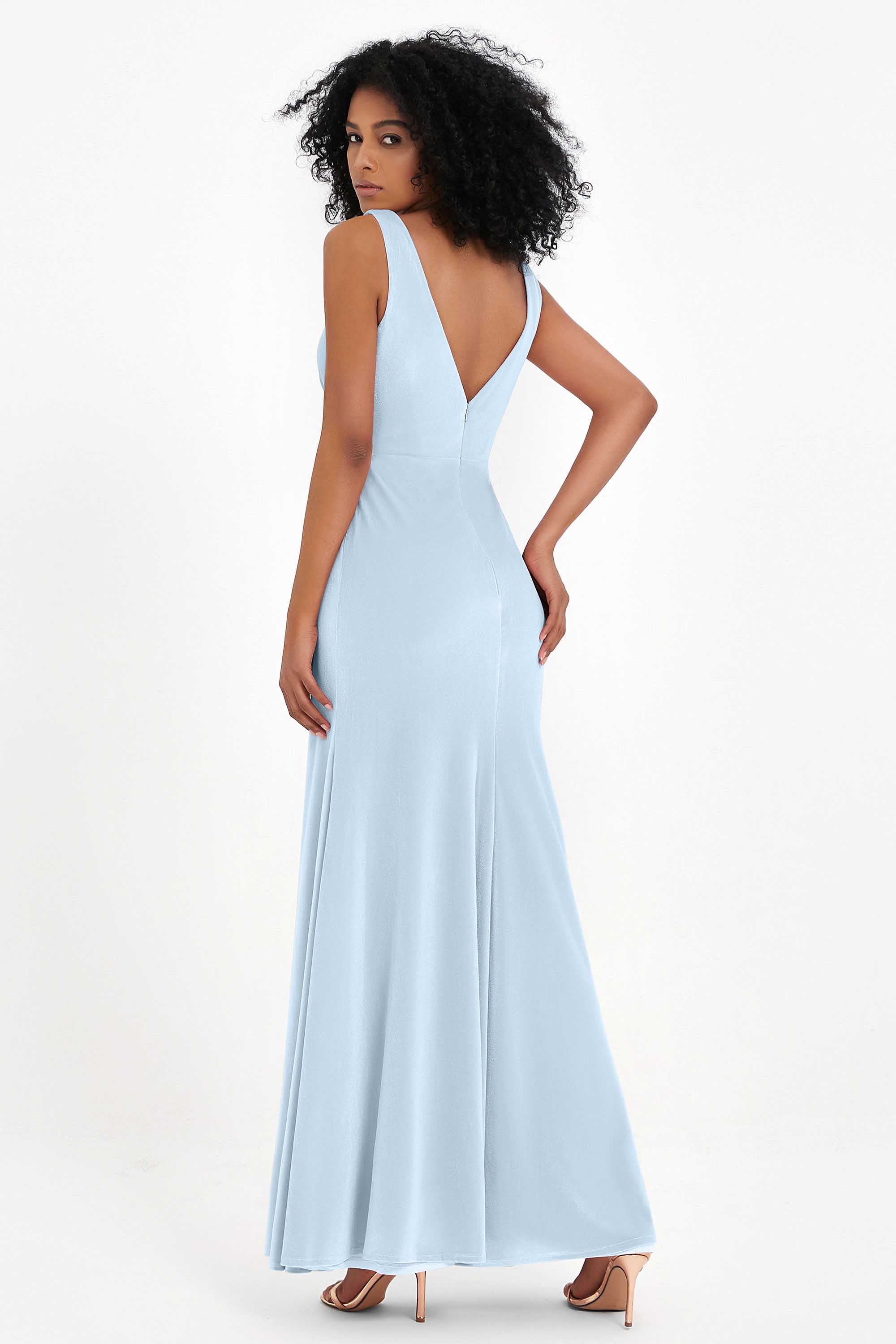 V-neck Velvet Sleeveless Formal Evening Dresses Sheath Long Bridesmaid Prom Party Dress Gowns