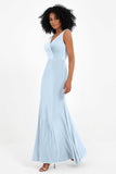 V-neck Velvet Sleeveless Formal Evening Dresses Sheath Long Bridesmaid Prom Party Dress Gowns