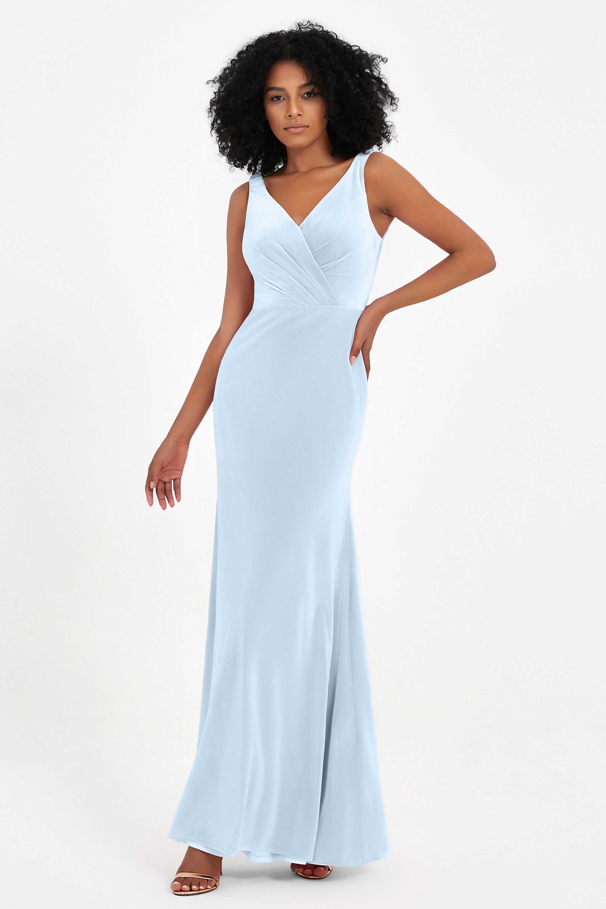 V-neck Velvet Sleeveless Formal Evening Dresses Sheath Long Bridesmaid Prom Party Dress Gowns