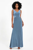 V-neck Velvet Sleeveless Formal Evening Dresses Sheath Long Bridesmaid Prom Party Dress Gowns