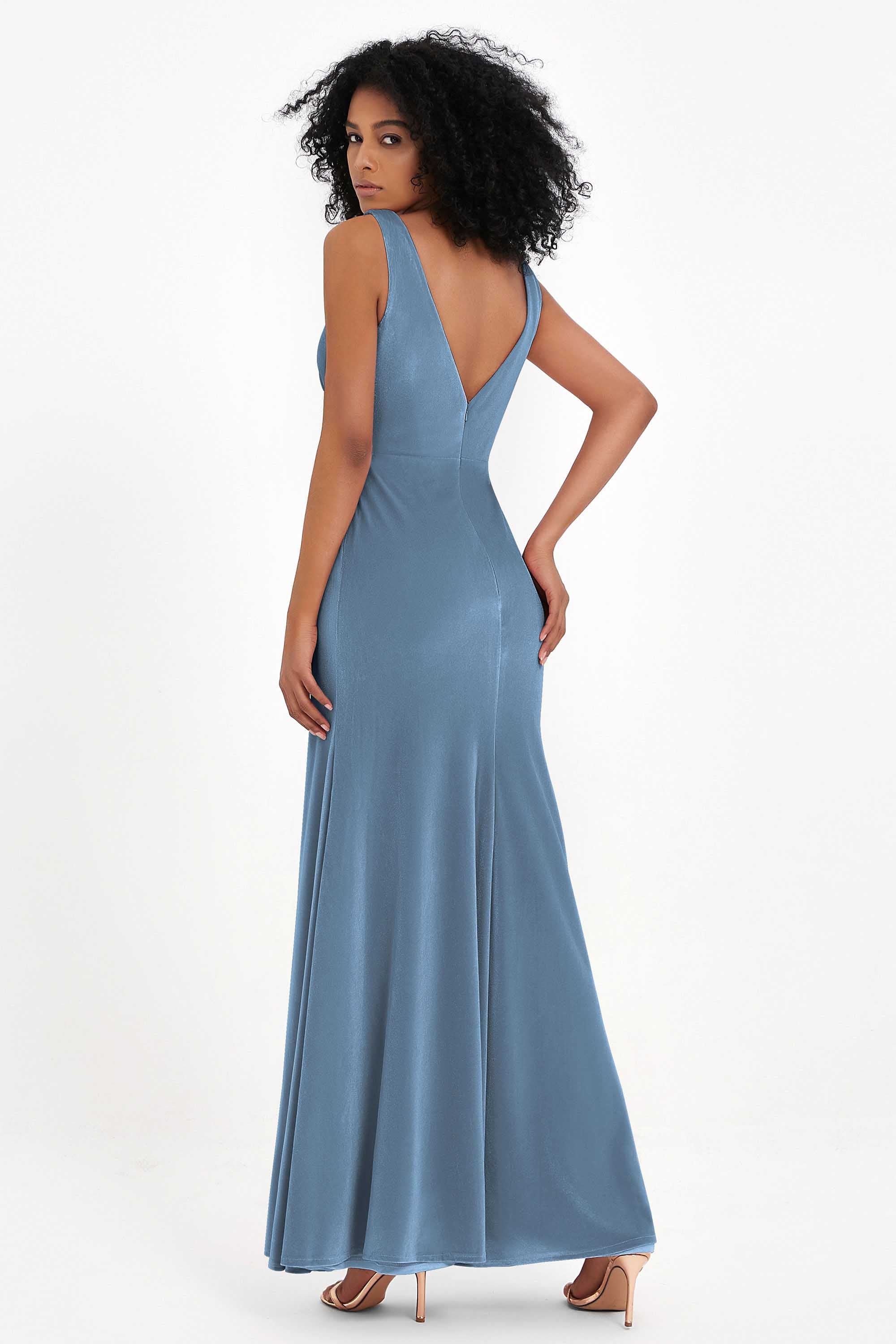 V-neck Velvet Sleeveless Formal Evening Dresses Sheath Long Bridesmaid Prom Party Dress Gowns