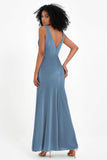 V-neck Velvet Sleeveless Formal Evening Dresses Sheath Long Bridesmaid Prom Party Dress Gowns